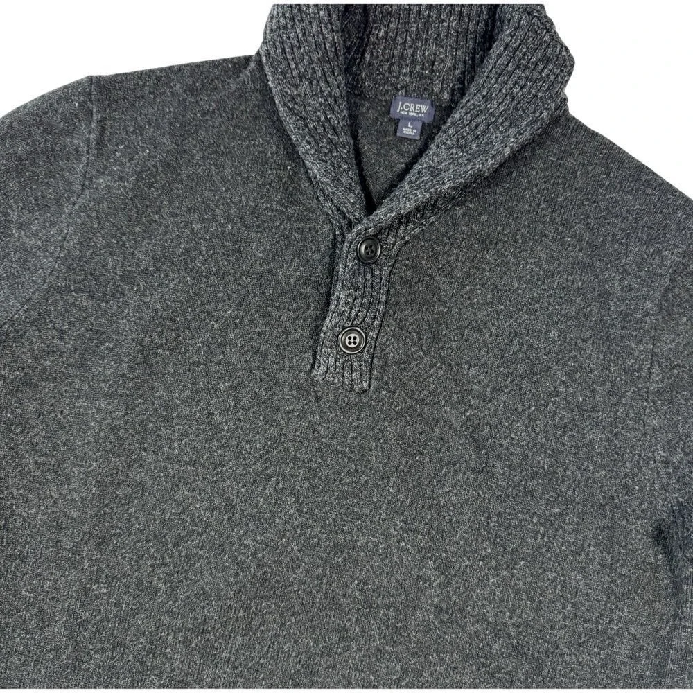 J‎ Crew Shawl Collar Sweater Mens Large Wool Blend Gray Grandpa Preppy Classic